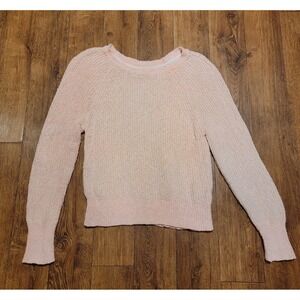 Free People Pink Peach Shimmery Chunky Knit Cropped Sweater Soft Textured...